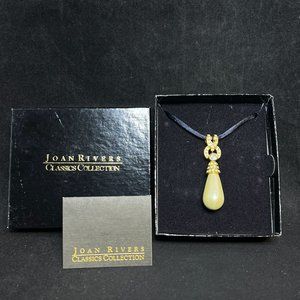 Joan Rivers Satin Necklace W/Gold Tone, Faux Pearl & Rhinestone Pendant (4197)